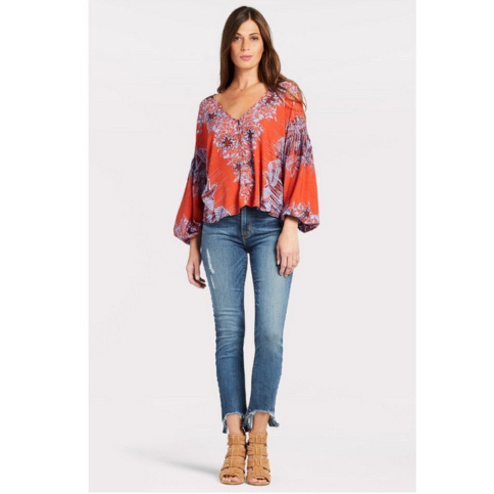 Free People Sz. XS Birds Of A Feather Printed Top Boho